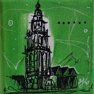 klein schilderijtje met de Martinitoren Groningen