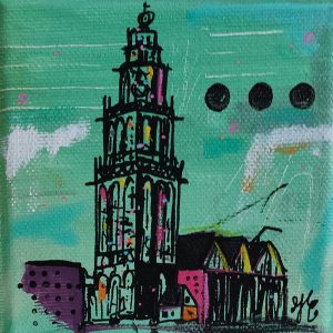 klein schilderijtje met de Martinitoren Groningen